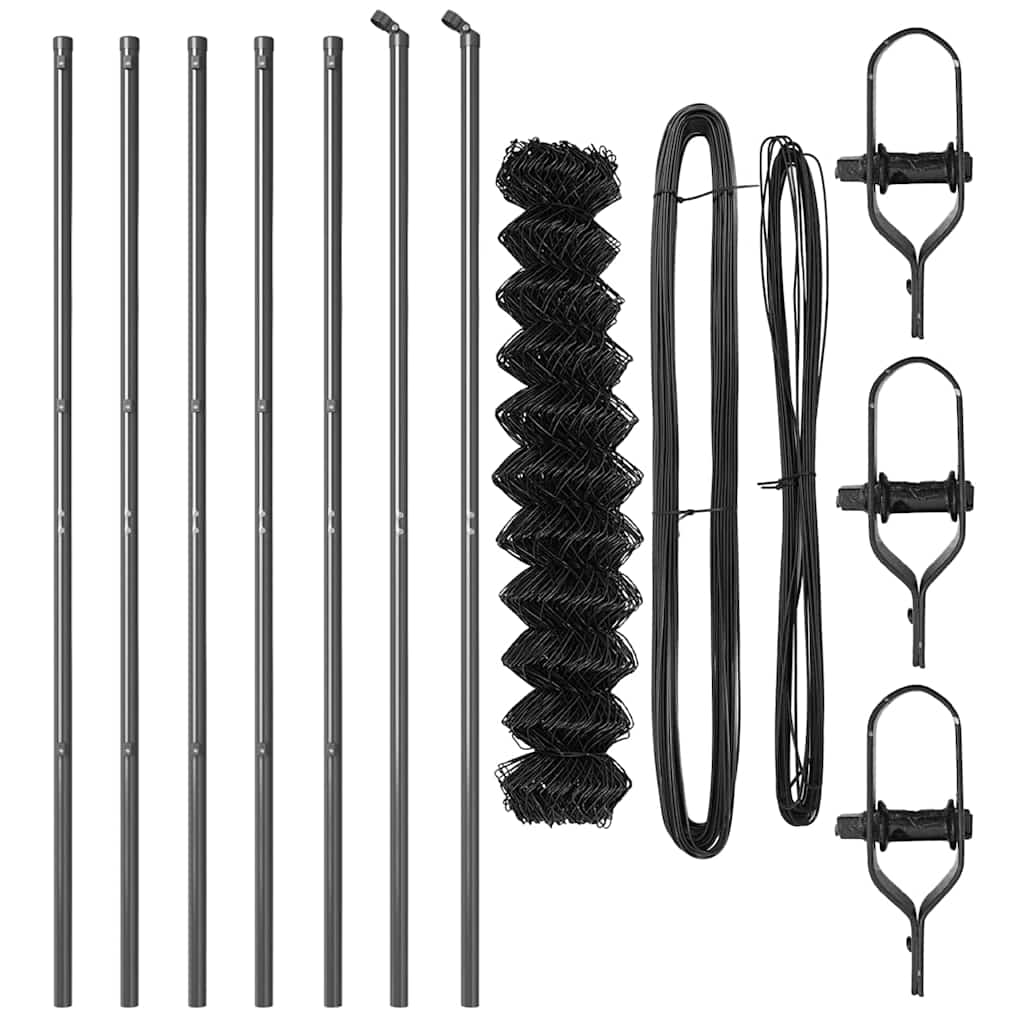 Kettengliedzaun mit Pfosten Grau 1 x 10 m Stahl