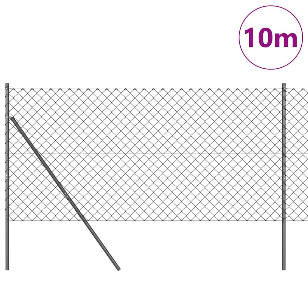 Kettengliedzaun mit Pfosten Grau 1 x 10 m Stahl