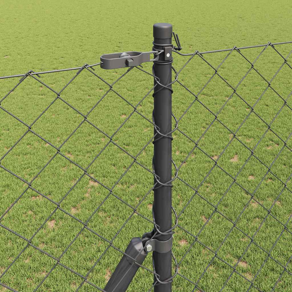 Kettengliedzaun mit Pfosten Grau 1,5 x 10 m Stahl