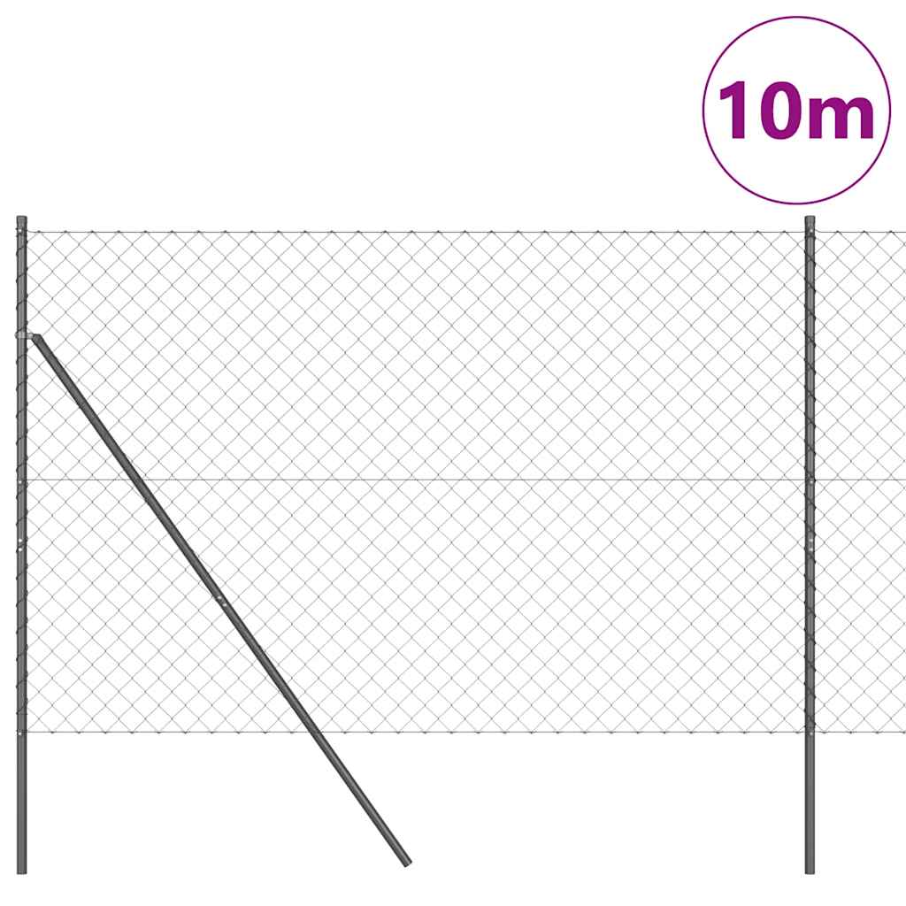 Kettengliedzaun mit Pfosten Grau 1.5 x 10 m Stahl