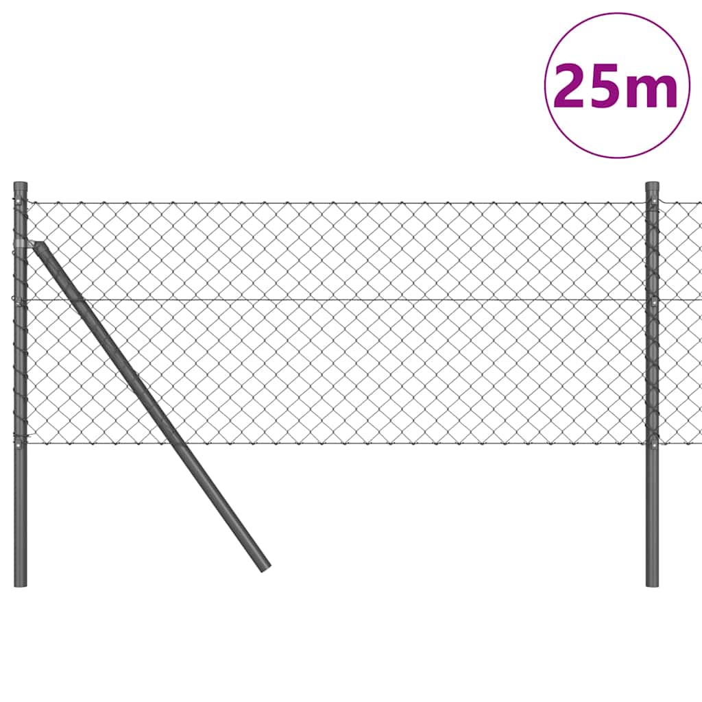 Kettengliedzaun mit Pfosten Grau 0,6 x 25 m Stahl