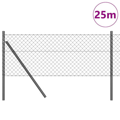 Kettengliedzaun mit Pfosten Grau 0,6 x 25 m Stahl