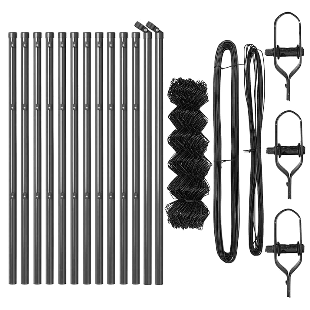 Kettengliedzaun mit Pfosten Grau 0.8 x 25 m Stahl