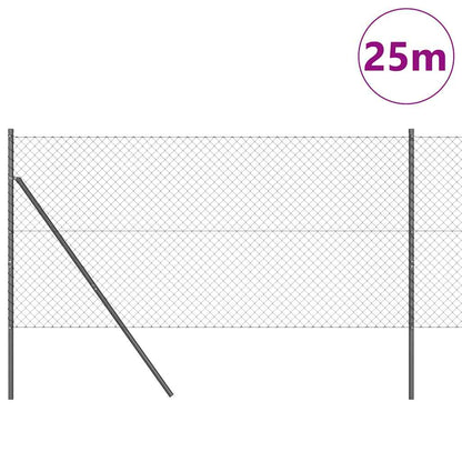 Kettengliedzaun mit Pfosten Grau 1 x 25 m Stahl