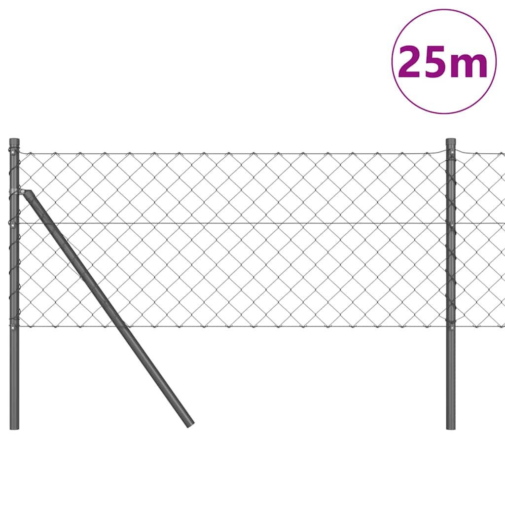 Kettengliedzaun mit Pfosten Grau 0,6 x 25 m Stahl