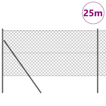 Kettengliedzaun mit Pfosten Grau 1.2 x 25 m Stahl
