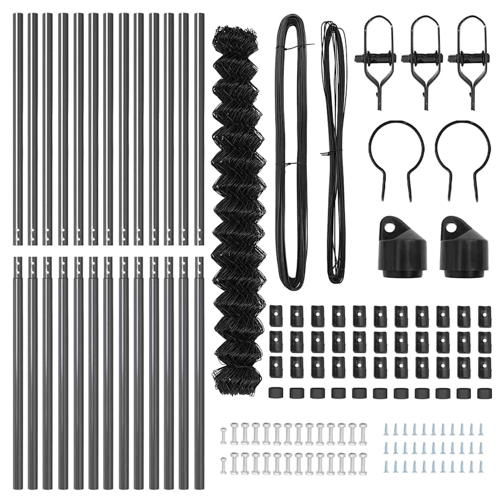 Kettengliedzaun mit Pfosten Grau 1.6 x 25 m Stahl
