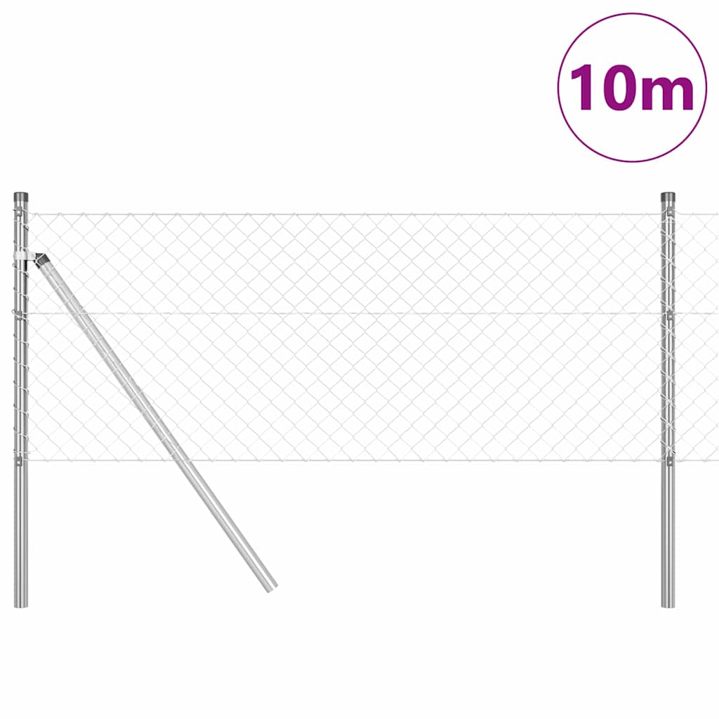 Kettengliedzaun mit Pfosten Silber 0.8 x 10 m Stahl