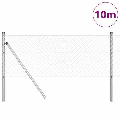 Kettengliedzaun mit Pfosten Silber 0.8 x 10 m Stahl