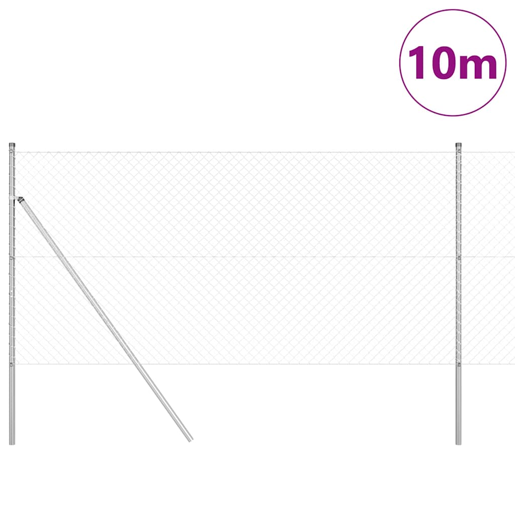 Kettengliedzaun mit Pfosten Silber 1 x 10 m Stahl