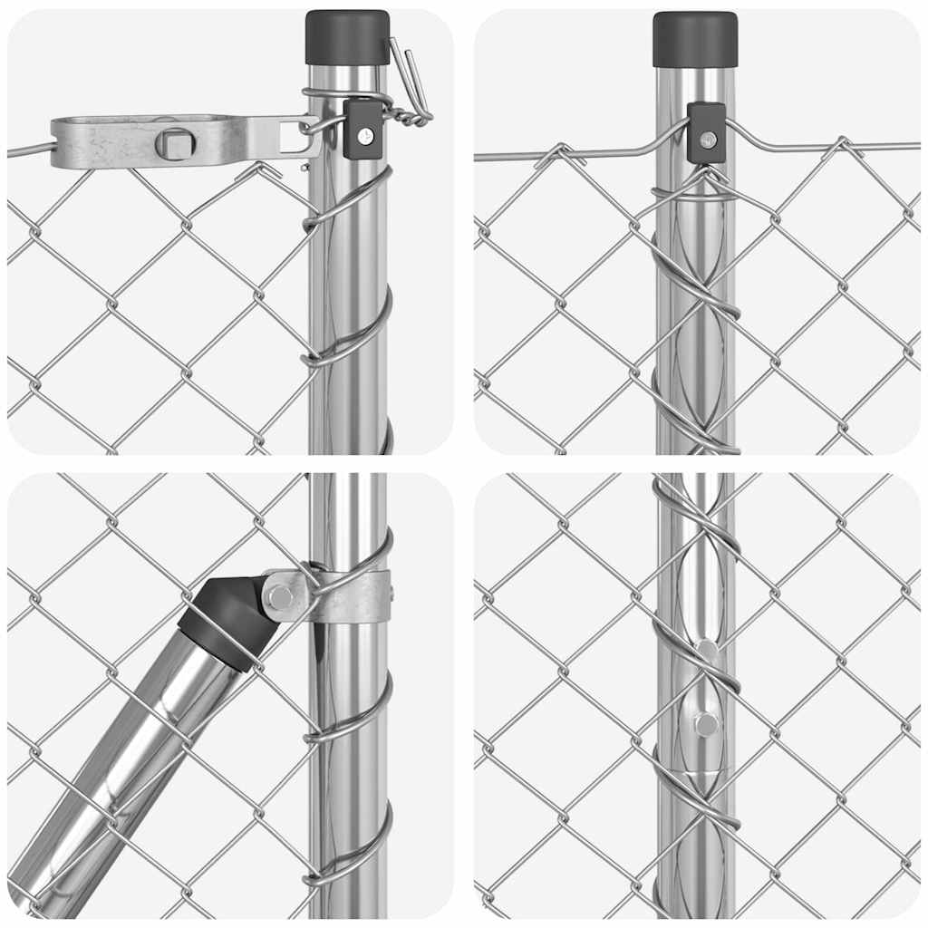 Kettengliedzaun mit Pfosten Silber 1.6 x 10 m Stahl