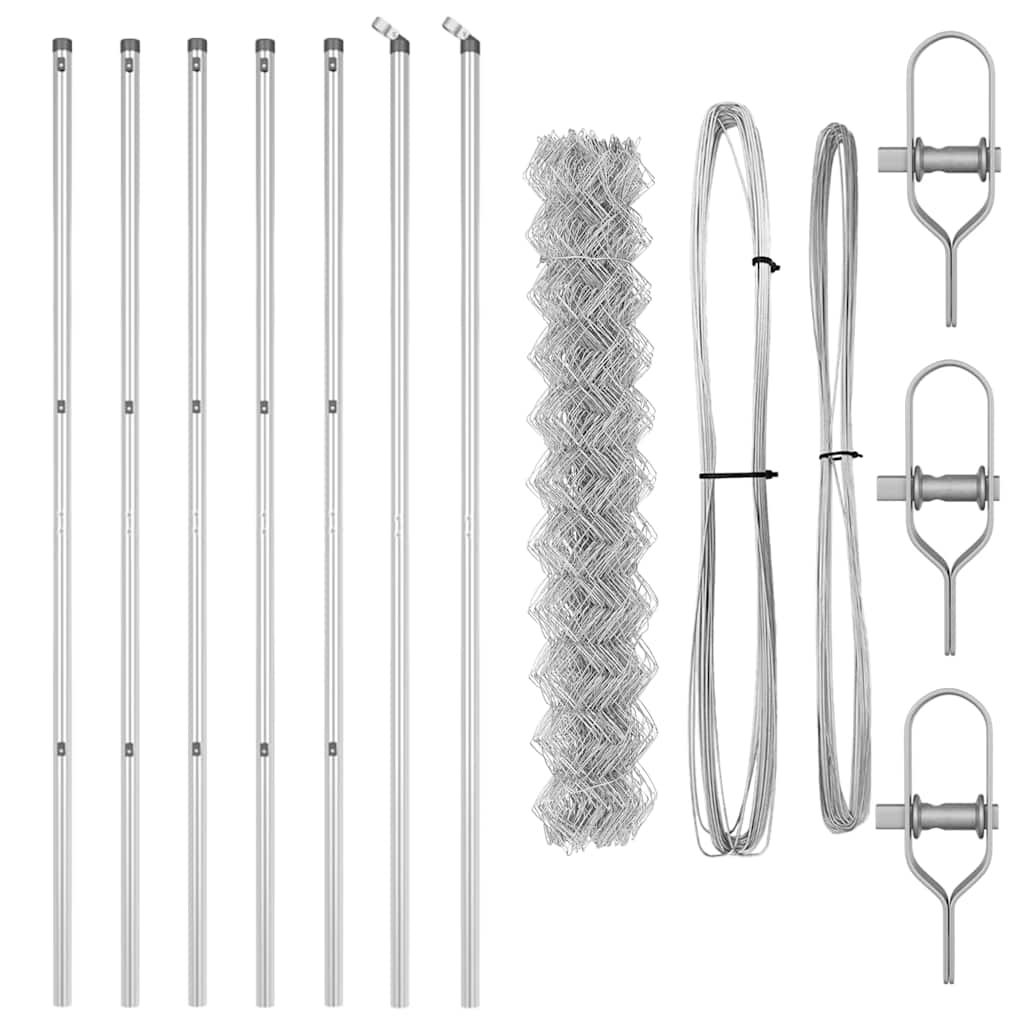 Kettengliedzaun mit Pfosten Silber 1,6 x 10 m Stahl