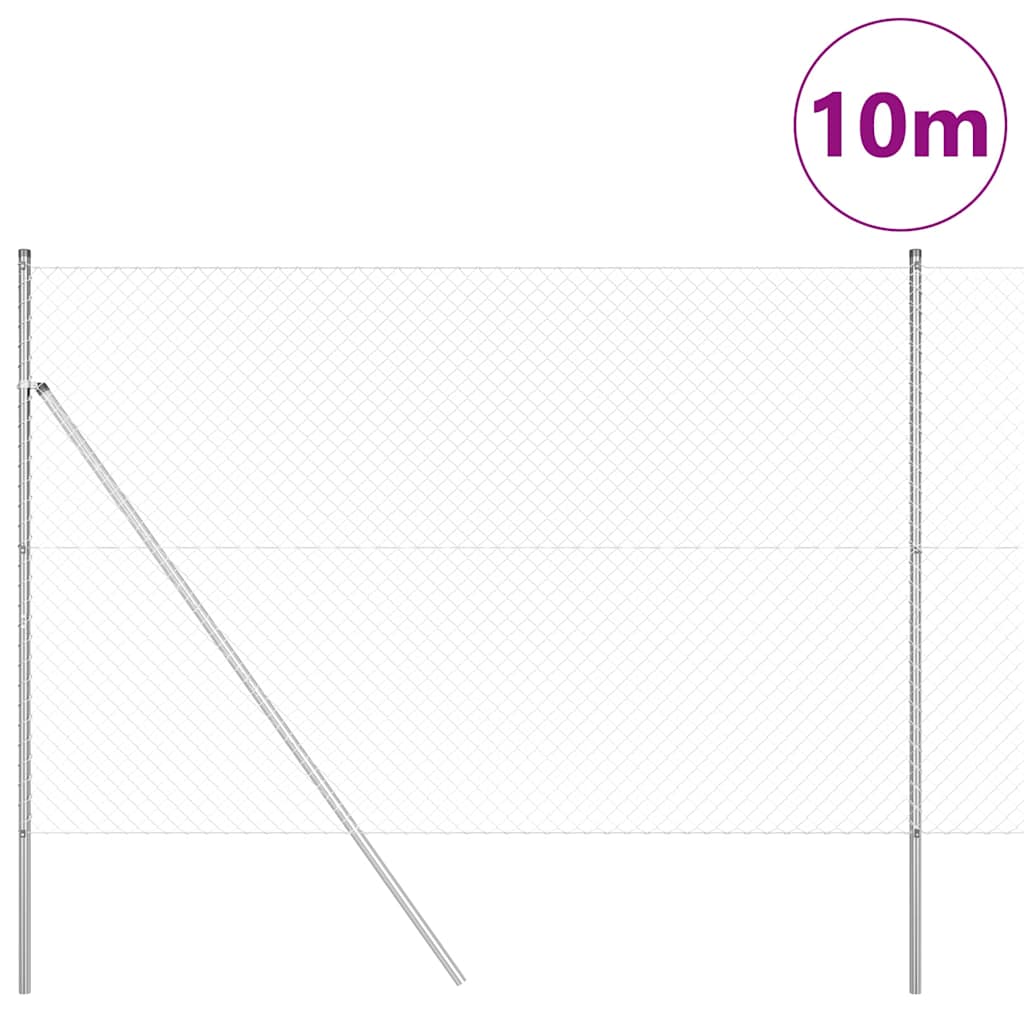 Kettengliedzaun mit Pfosten Silber 1.6 x 10 m Stahl