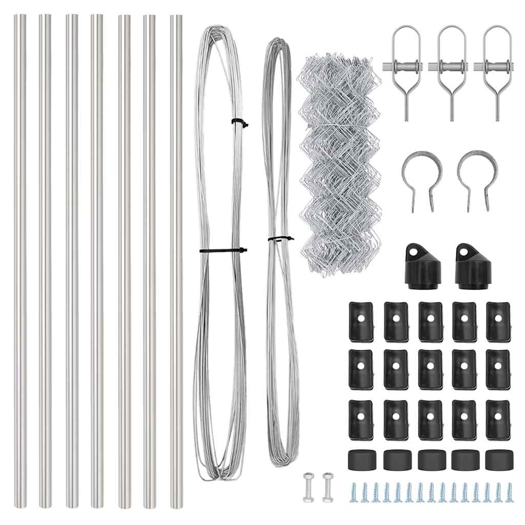 Kettengliedzaun mit Pfosten Silber 0,6 x 10 m Stahl