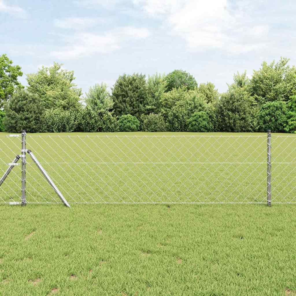 Kettengliedzaun mit Pfosten Silber 0.8 x 10 m Stahl
