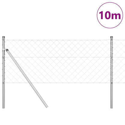 Kettengliedzaun mit Pfosten Silber 0.8 x 10 m Stahl
