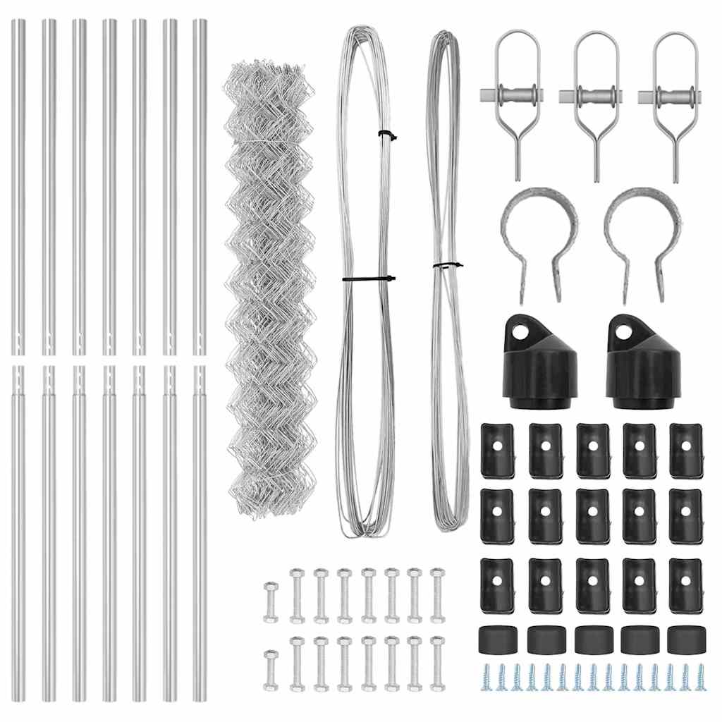 Kettengliedzaun mit Pfosten Silber 1,2 x 10 m Stahl