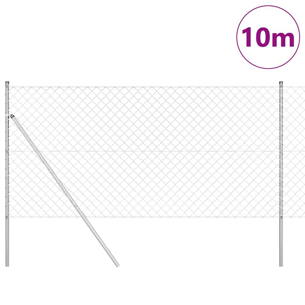 Kettengliedzaun mit Pfosten Silber 1.2 x 10 m Stahl