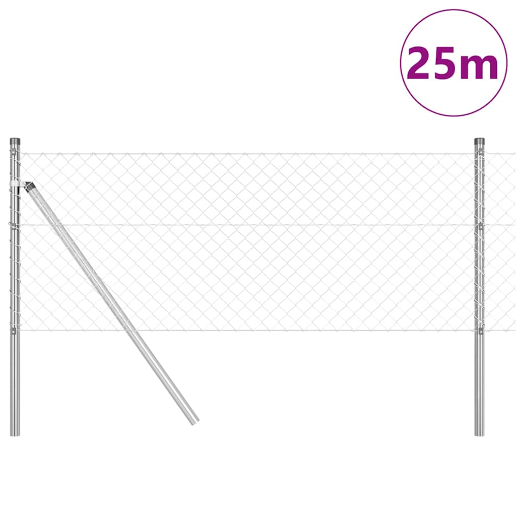 Kettengliedzaun mit Pfosten Silber 0,6 x 25 m Stahl