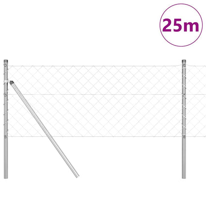 Kettengliedzaun mit Pfosten Silber 0,6 x 25 m Stahl