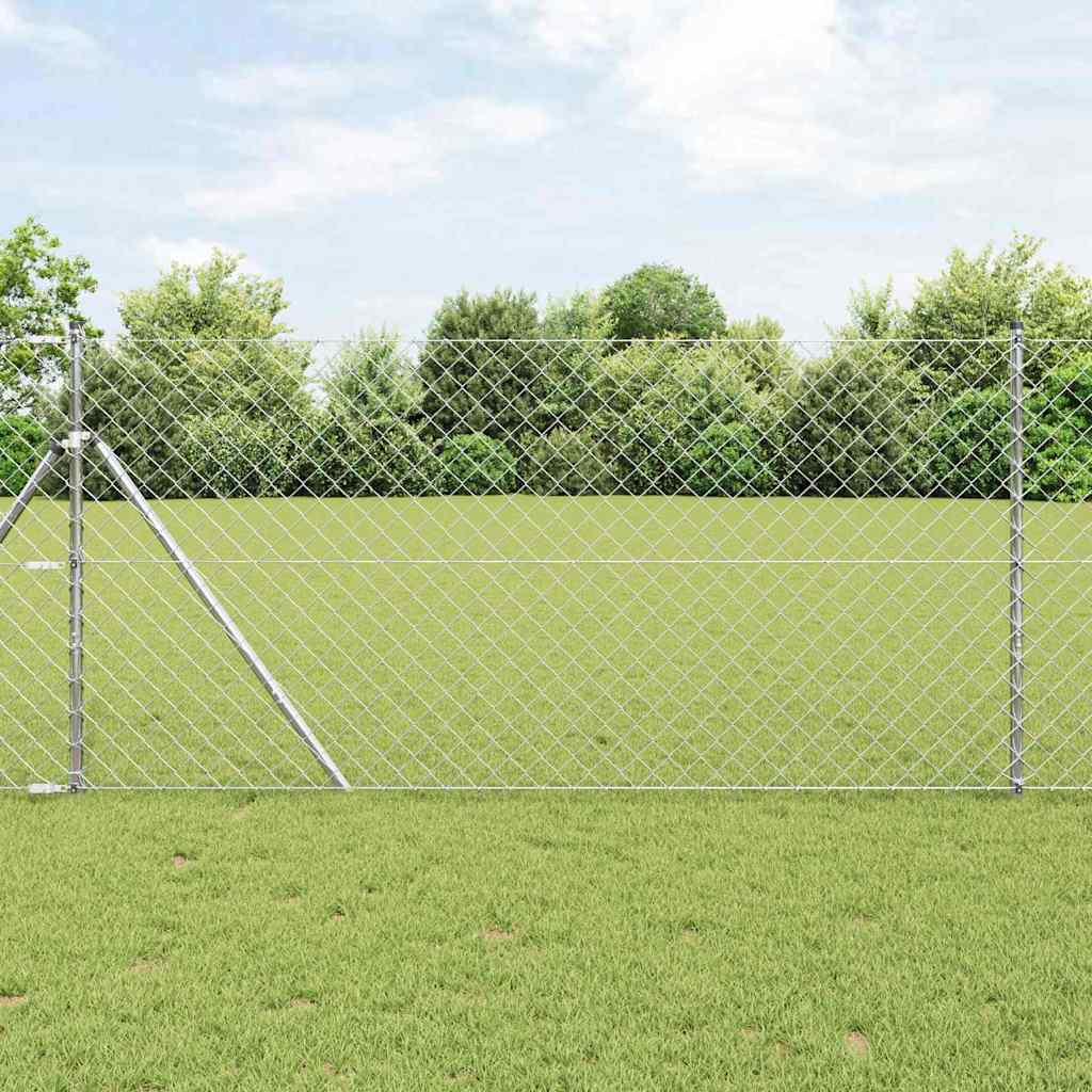 Kettengliedzaun mit Pfosten Silber 1 x 25 m Stahl