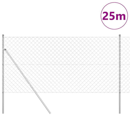 Kettengliedzaun mit Pfosten Silber 1 x 25 m Stahl