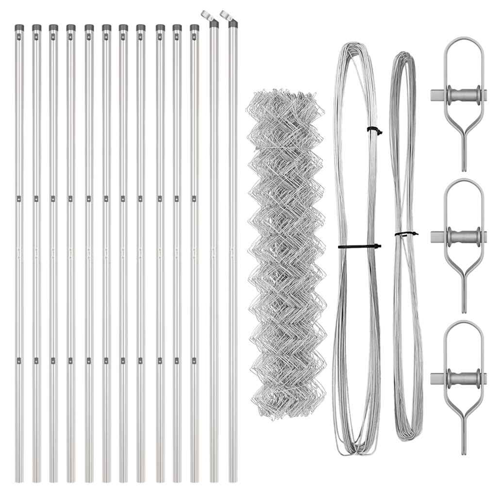 Kettengliedzaun mit Pfosten Silber 1,2 x 25 m Stahl