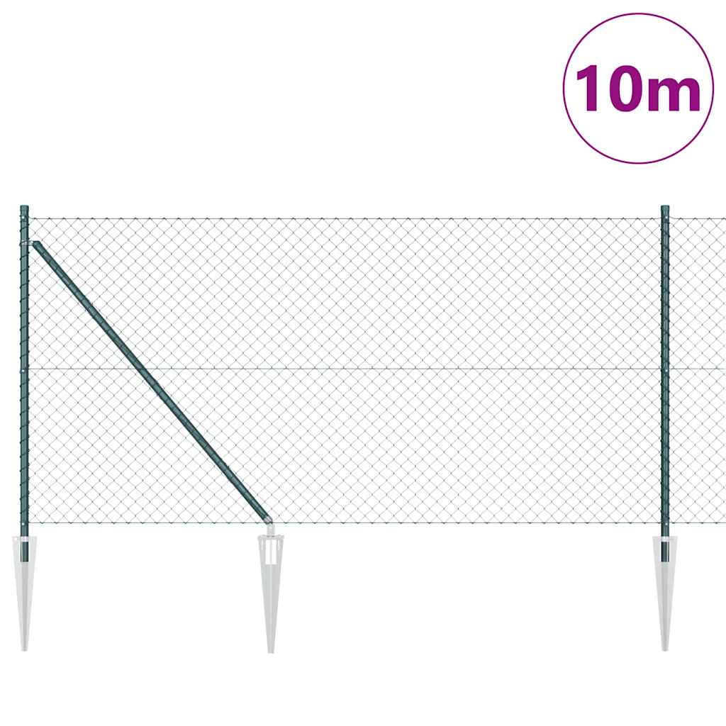 Kettengliedzaun mit Pfosten Grün 1 x 10 m Stahl