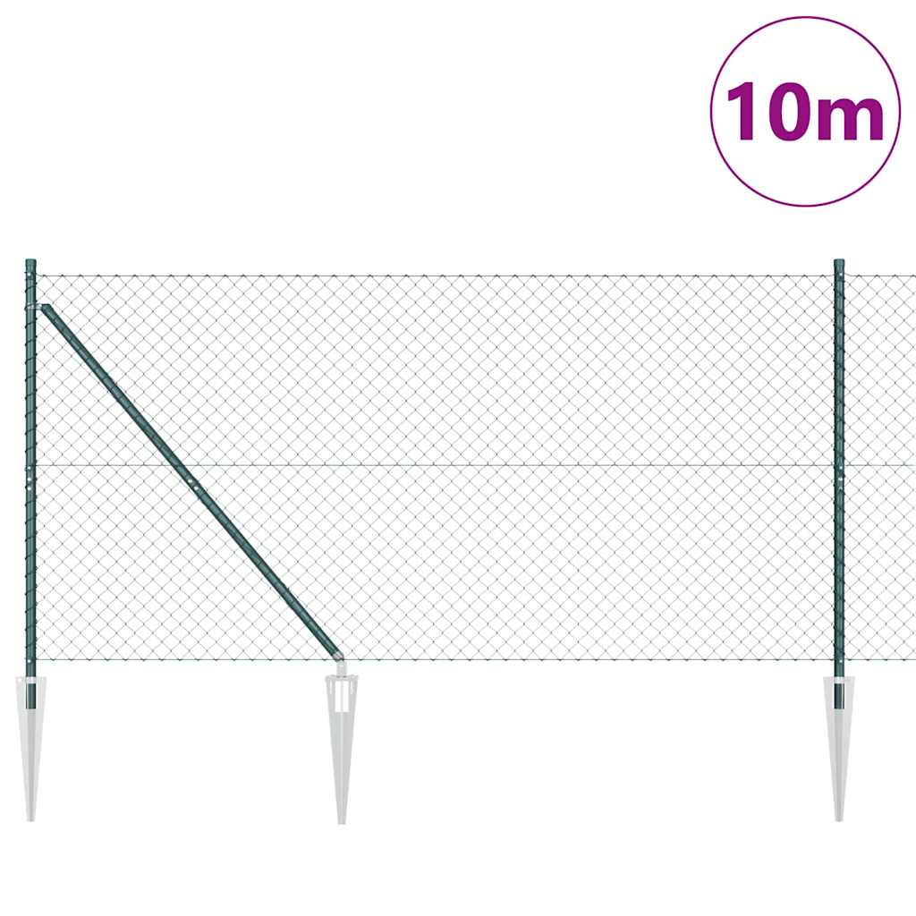 Kettengliedzaun mit Pfosten Grün 1.4 x 10 m Stahl