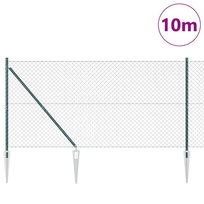 Kettengliedzaun mit Pfosten Grün 1.4 x 10 m Stahl