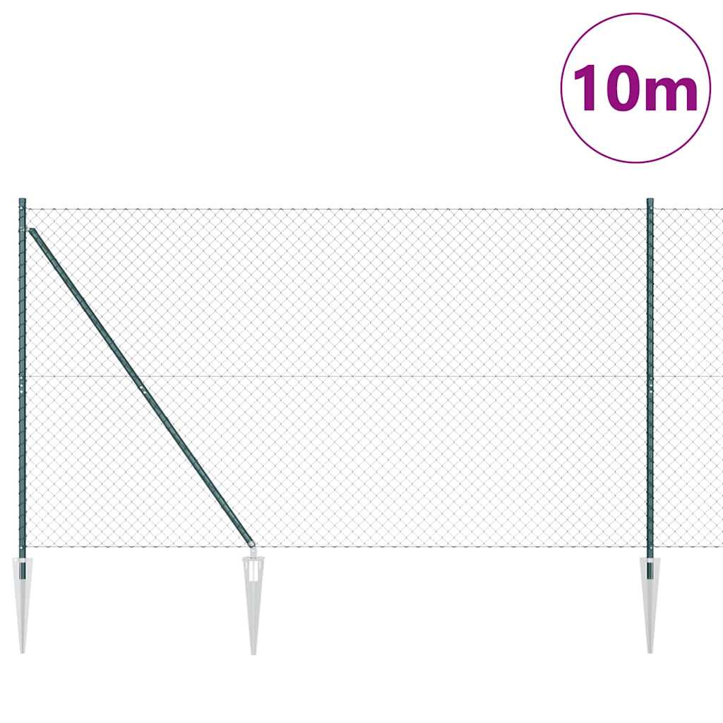 Kettengliedzaun mit Pfosten Grün 1.6 x 10 m Stahl