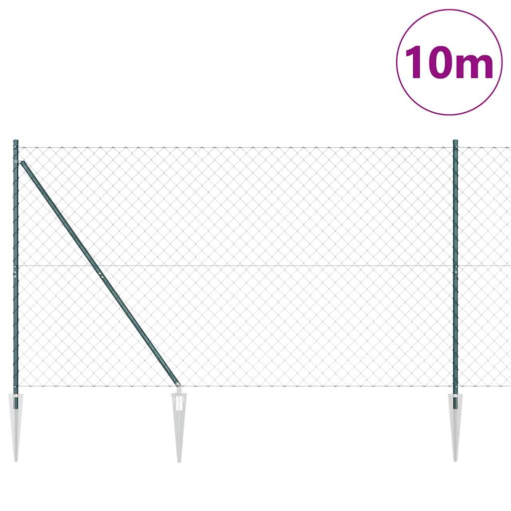 Kettengliedzaun mit Pfosten Grün 1.6 x 10 m Stahl