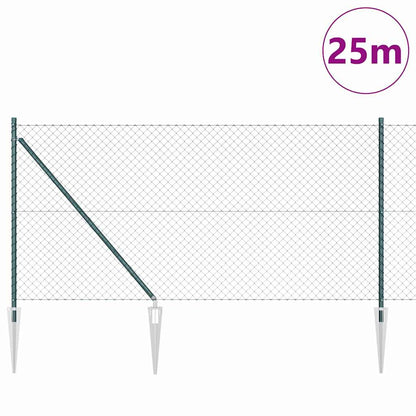 Kettengliedzaun mit Pfosten Grün 1 x 25 m Stahl