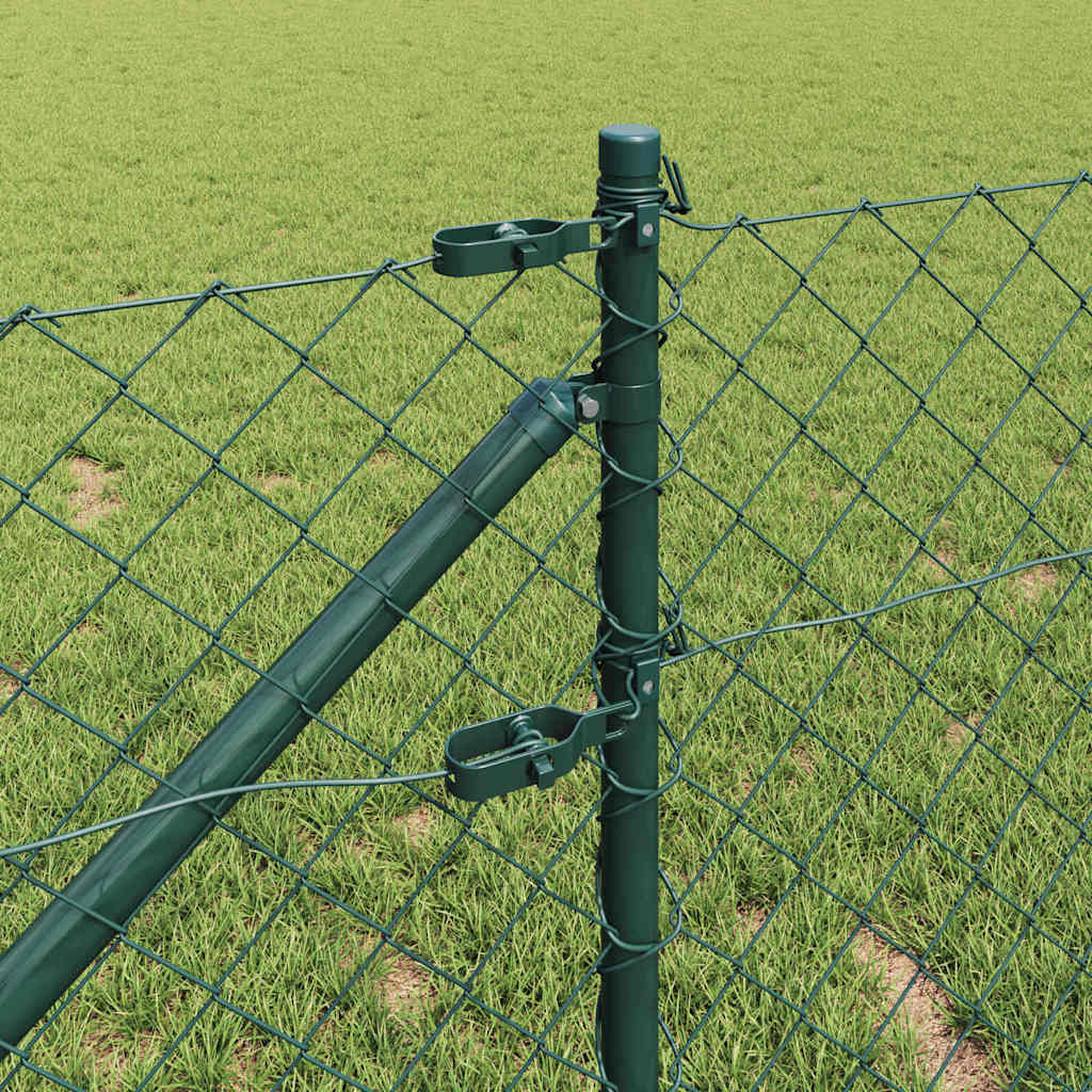 Kettengliedzaun mit Pfosten Grün 0,6 x 25 m Stahl
