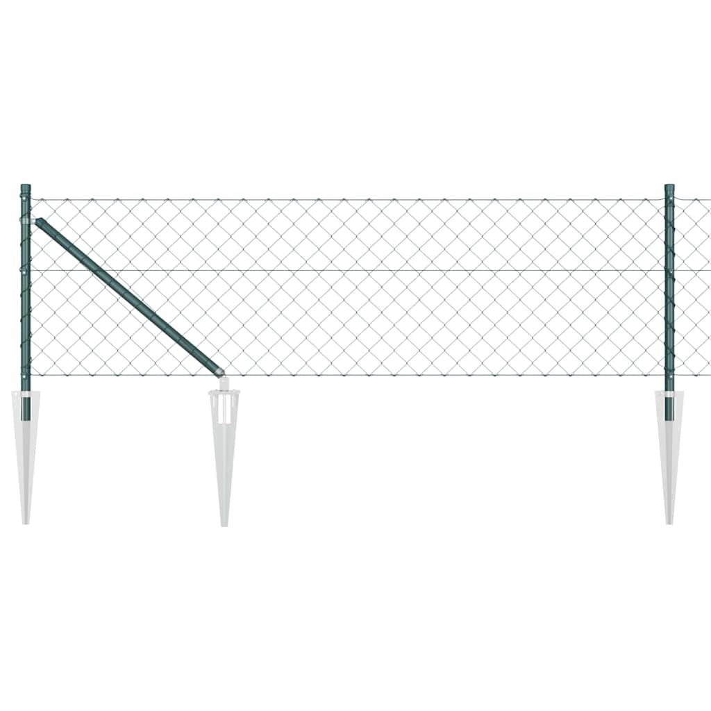 Kettengliedzaun mit Pfosten Grün 0,6 x 25 m Stahl
