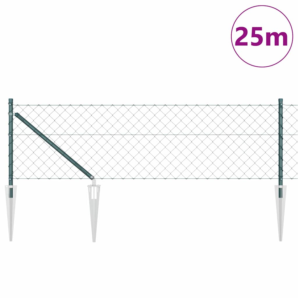 Kettengliedzaun mit Pfosten Grün 0,6 x 25 m Stahl