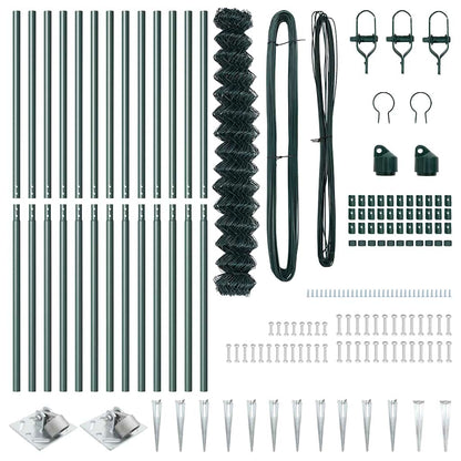 Kettengliedzaun mit Pfosten Grün 1.6 x 25 m Stahl