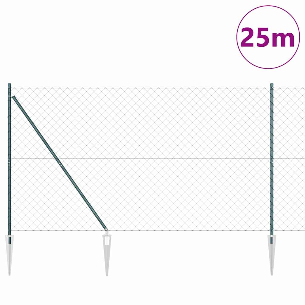 Kettengliedzaun mit Pfosten Grün 1.6 x 25 m Stahl