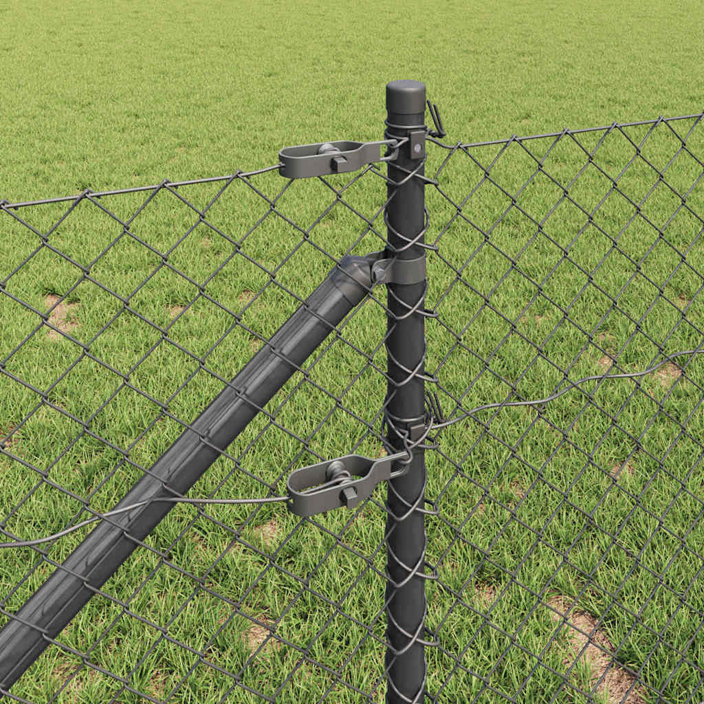 Kettengliedzaun mit Pfosten Grau 0,6 x 10 m Stahl