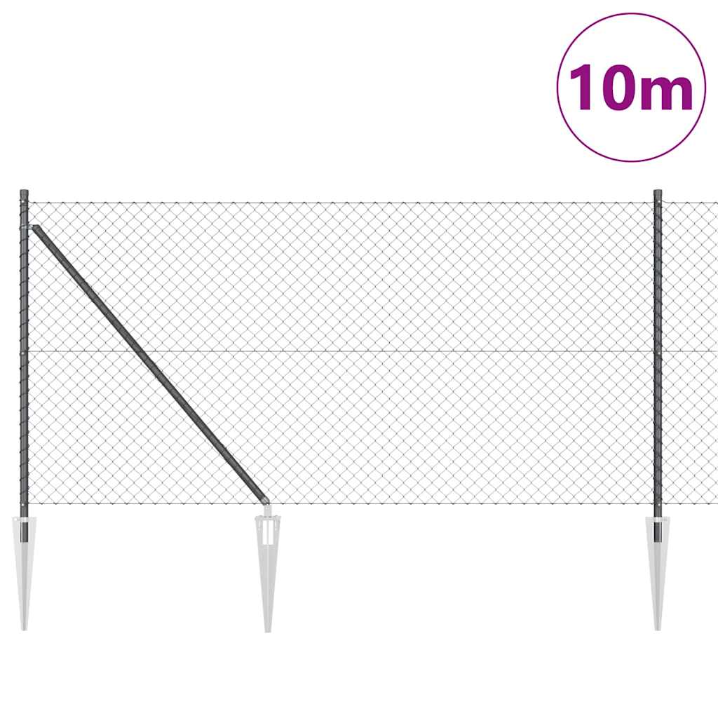 Kettengliedzaun mit Pfosten Grau 1 x 10 m Stahl