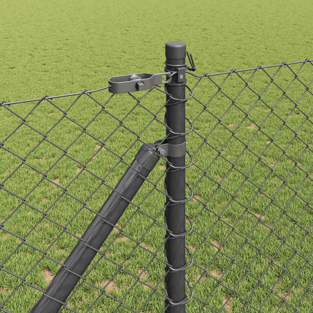 Kettengliedzaun mit Pfosten Grau 1,4 x 10 m Stahl