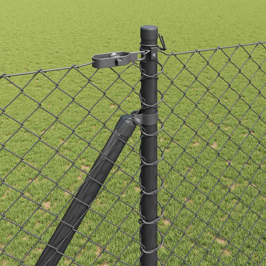 Kettengliedzaun mit Pfosten Grau 1,5 x 10 m Stahl