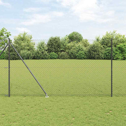 Kettengliedzaun mit Pfosten Grau 1.5 x 10 m Stahl