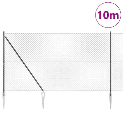 Kettengliedzaun mit Pfosten Grau 1.5 x 10 m Stahl