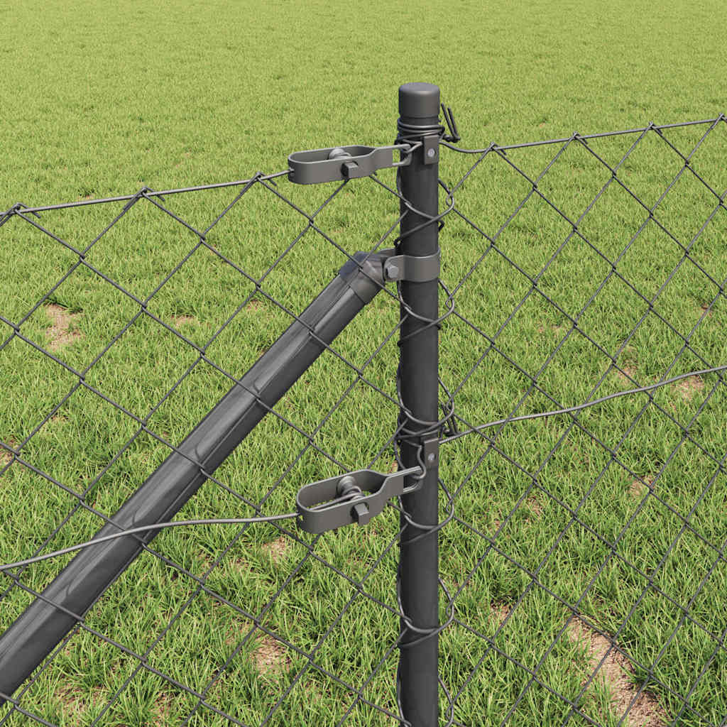 Kettengliedzaun mit Pfosten Grau 1 x 10 m Stahl