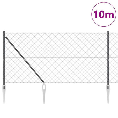 Kettengliedzaun mit Pfosten Grau 1.2 x 10 m Stahl