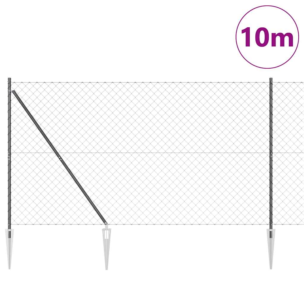 Kettengliedzaun mit Pfosten Grau 1.6 x 10 m Stahl