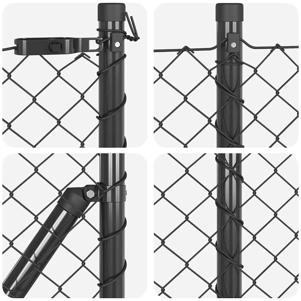 Kettengliedzaun mit Pfosten Grau 0.8 x 25 m Stahl