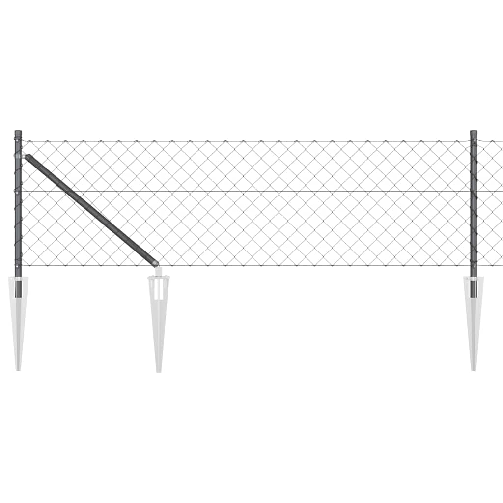 Kettengliedzaun mit Pfosten Grau 0.8 x 25 m Stahl