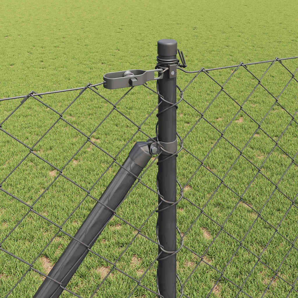 Kettengliedzaun mit Pfosten Grau 1,4 x 25 m Stahl